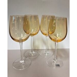 Four VTG Gold Luster Wine Goblets 8 1/4" Tall with Slender Clear Stems